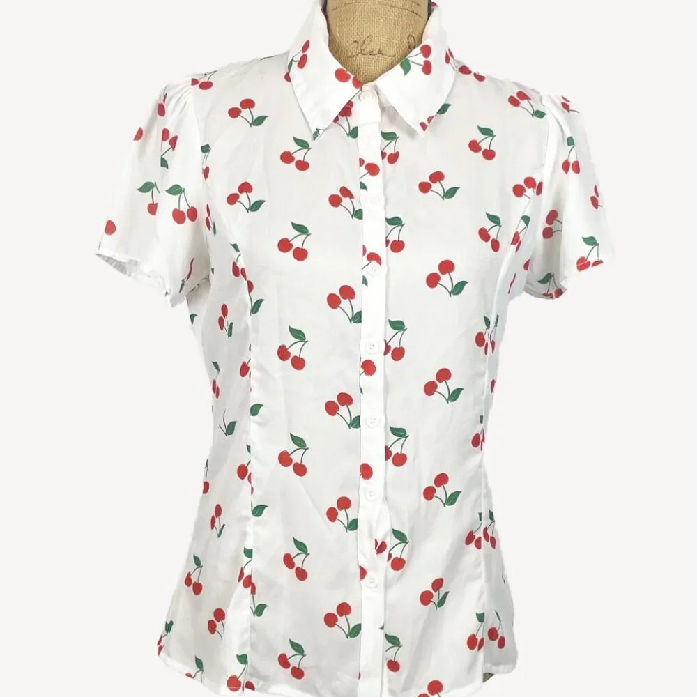 NWOT Cherry Retro Chiffon Blouse